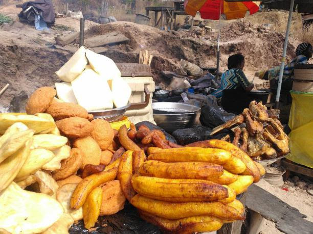 Fried yam and potatoes as Lagos street food