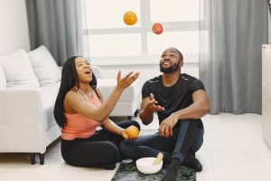 picture showing couple playing games