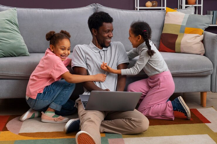 picture showing dad and his kids having a conversation