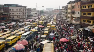 picture showing busy shoppers and commuters looking for home decor in Balogun, Eko Market