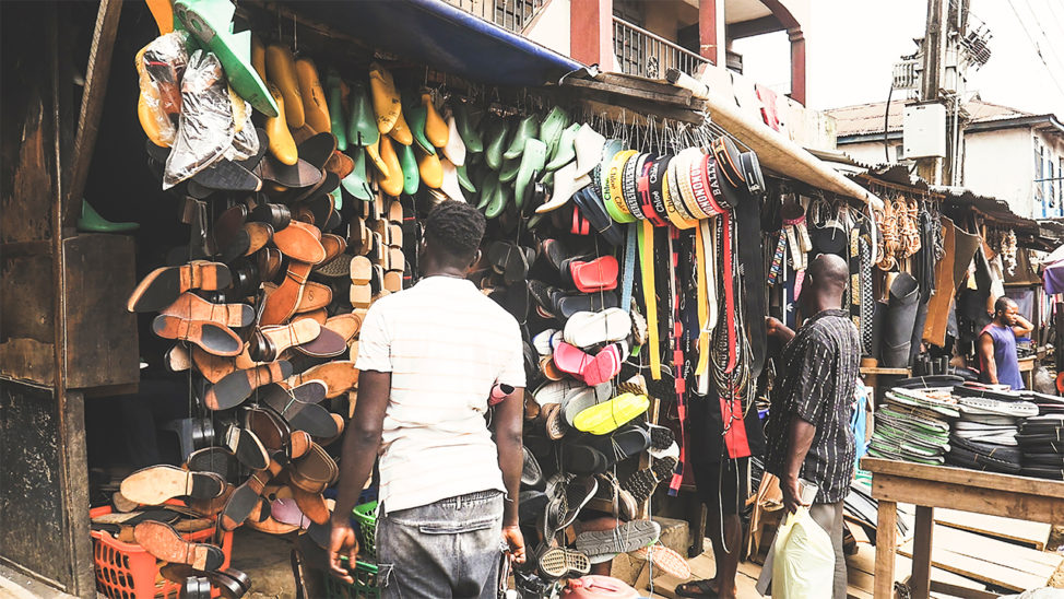 picture showing few leather works in Mushin market