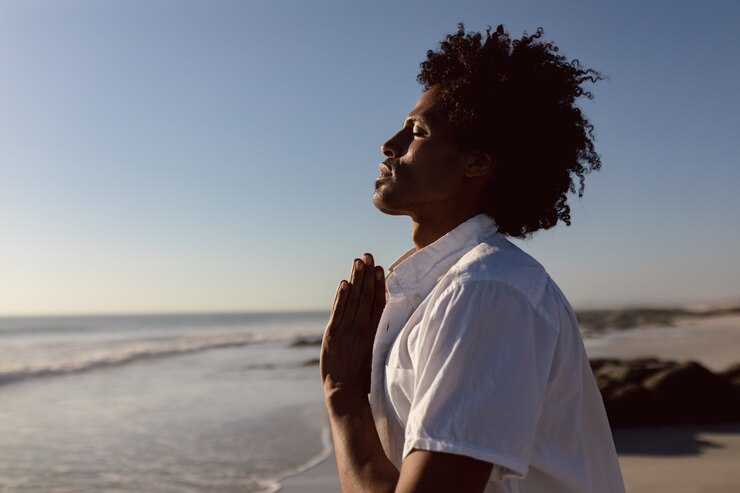 picture showing young man enjoying a state of calmness