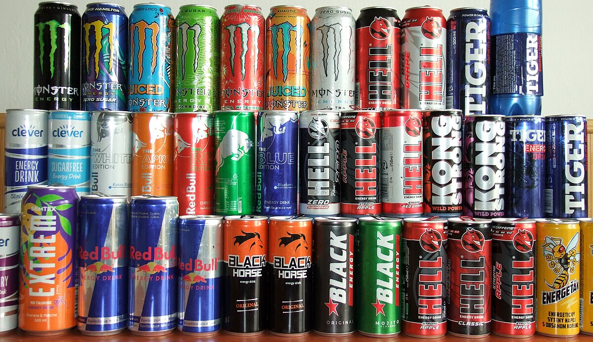 An array of energy drinks